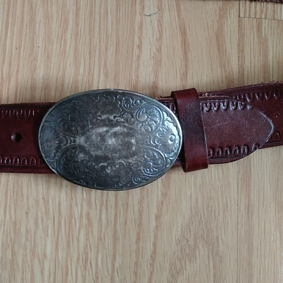 B-Low the Belt Tooled Leather Lacing Belt with Buckle Western Cowgirl 34 Brown - Picture 14 of 16